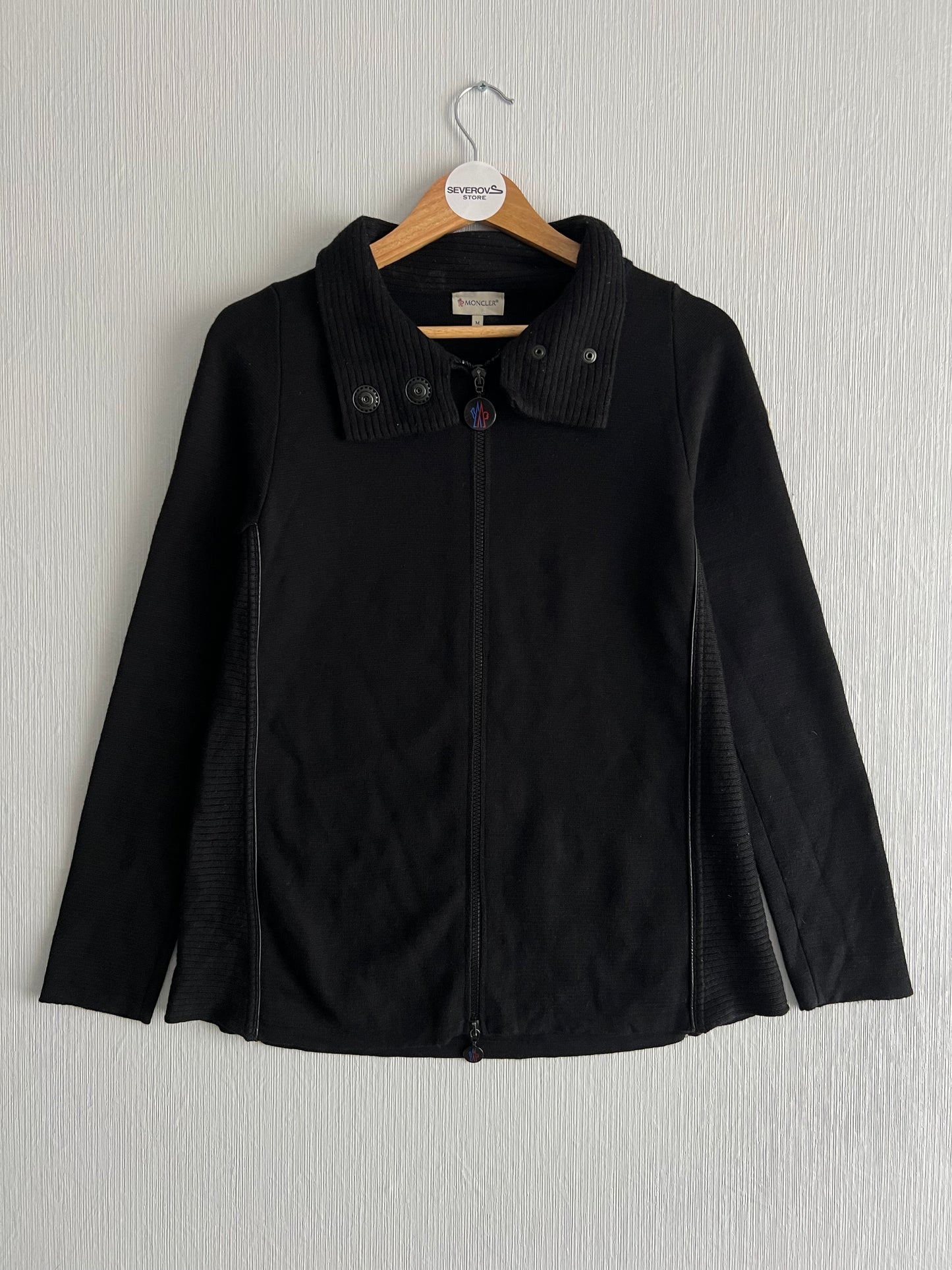 Moncler Logo Black Wool Zip Cardigan