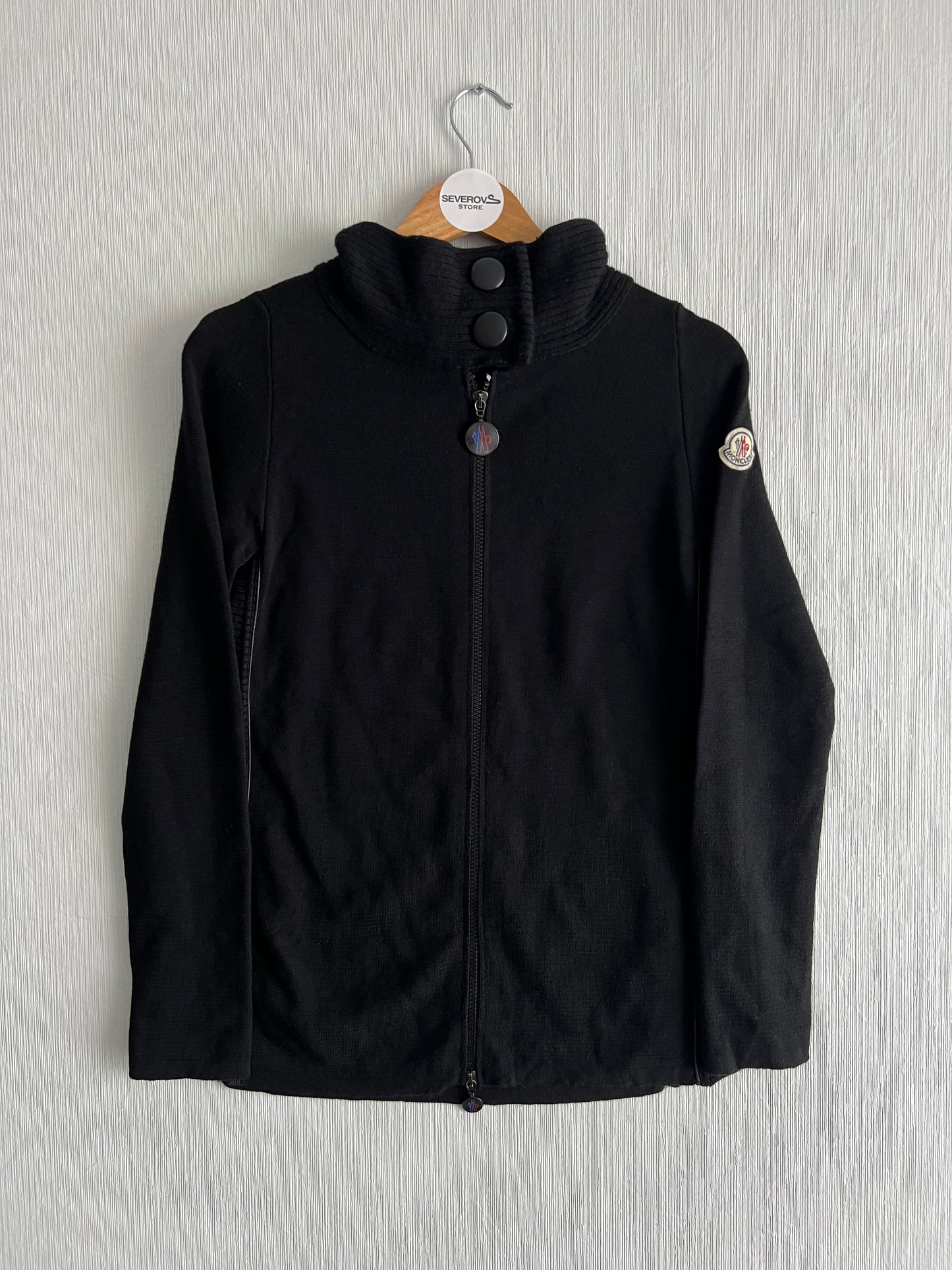 Moncler Logo Black Wool Zip Cardigan