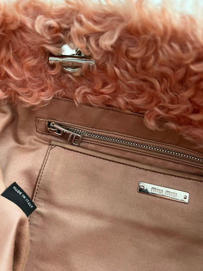 Miu Miu Coral Pink Fur Crystal Tote Bag