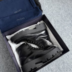 Prada Triangle Logo Brushed Leather Ankle Boots