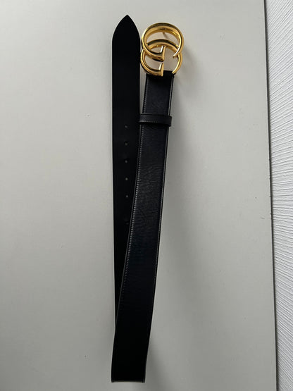Gucci GG Marmont Double Interlocking G Buckle Leather Black Belt
