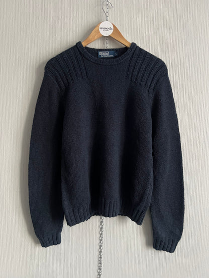 Polo Ralph Lauren Vintage Hand Knit Heavy Cotton Navy Sweater