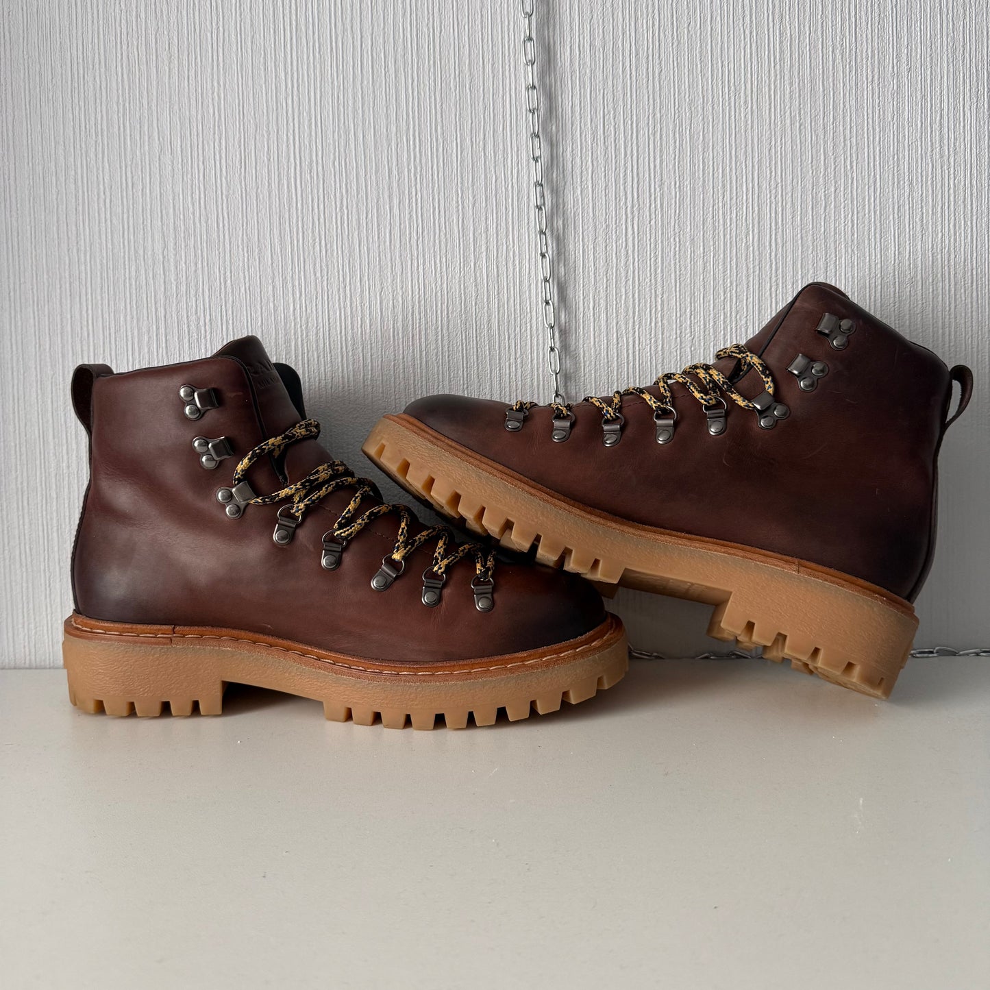 Prada Hike Laced Boots in Brown Leather