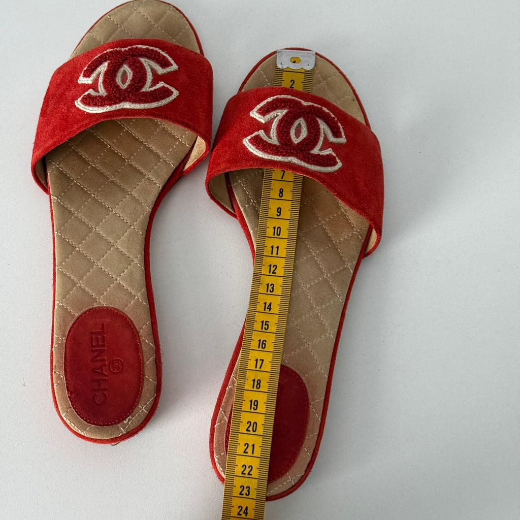 Chanel Leather CC Red Leather Mules Flat Slides