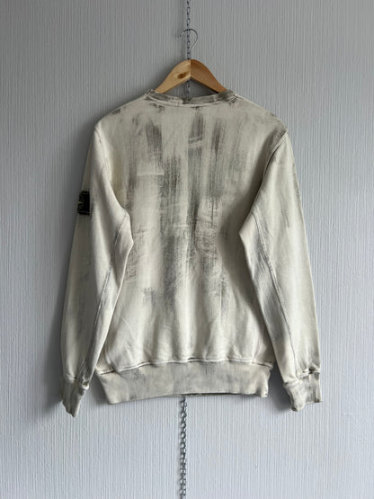 Stone Island Hand Corrosion Gream Cotton Crewneck Mens Jumper