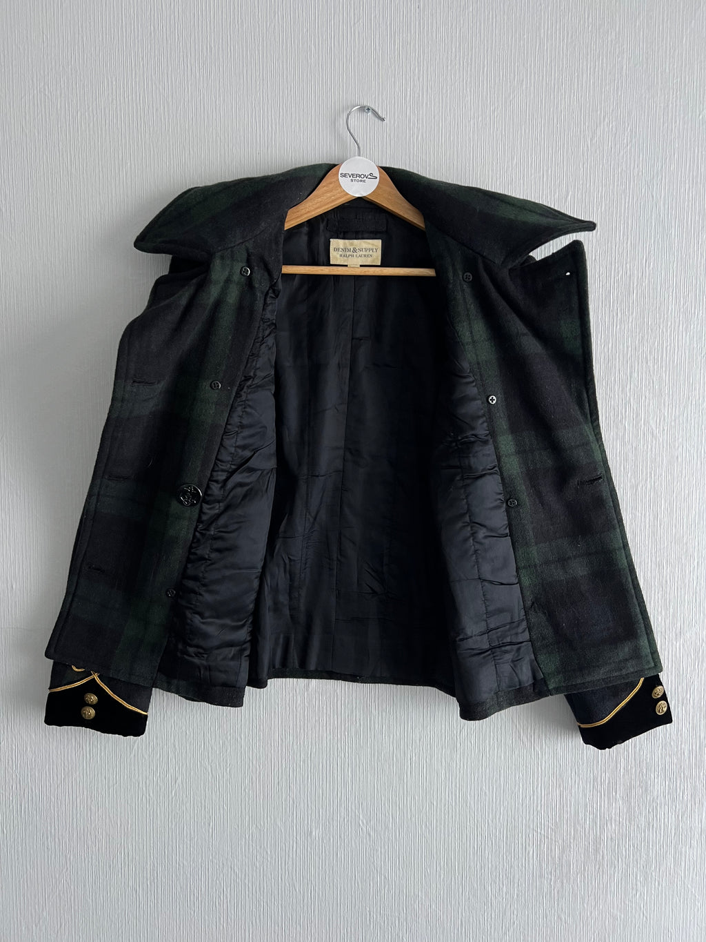 191 Ralph Lauren Denim & Supply Tartan Plaid Wool blend Pea Coat