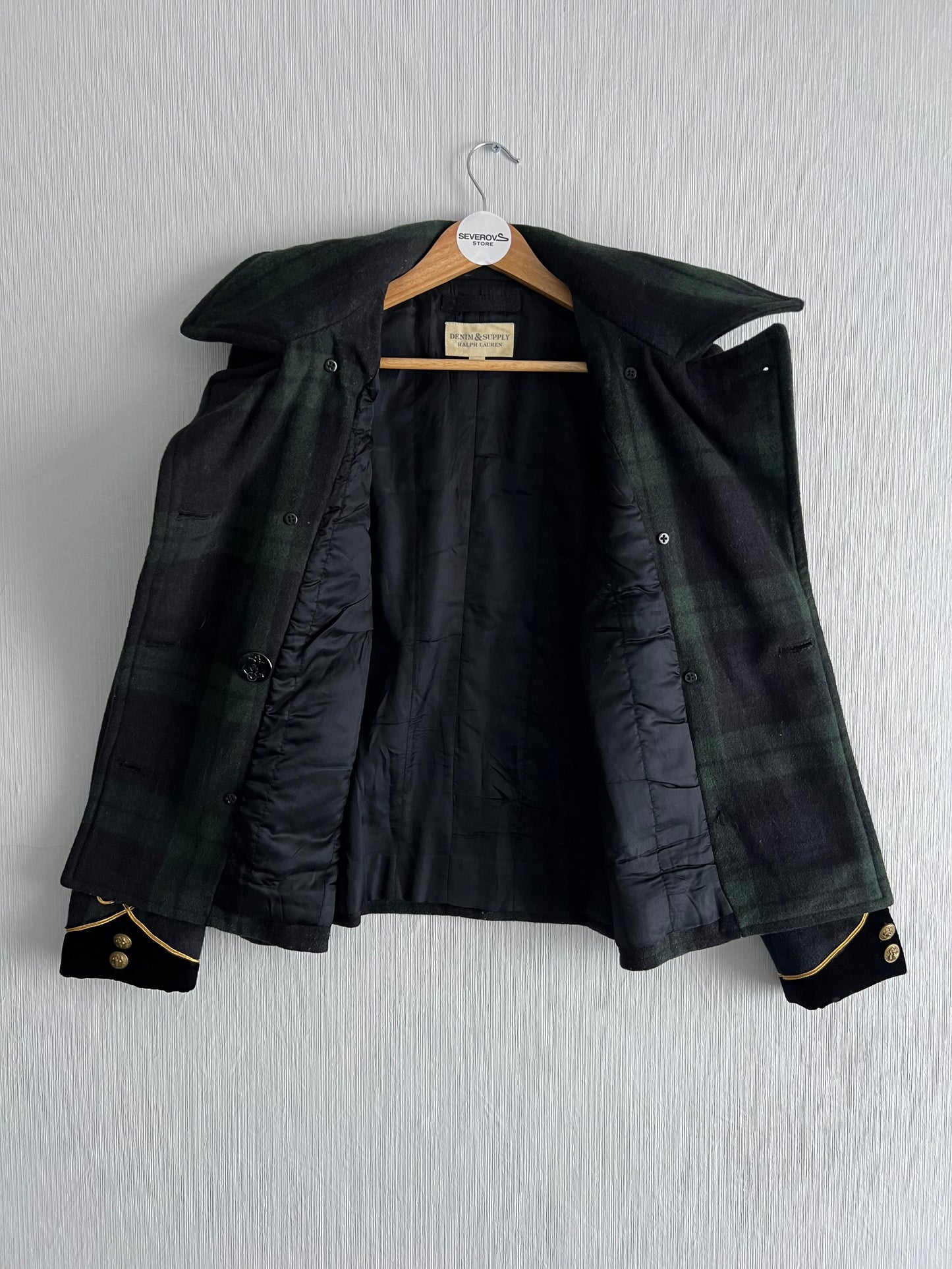 191 Ralph Lauren Denim & Supply Tartan Plaid Wool blend Pea Coat