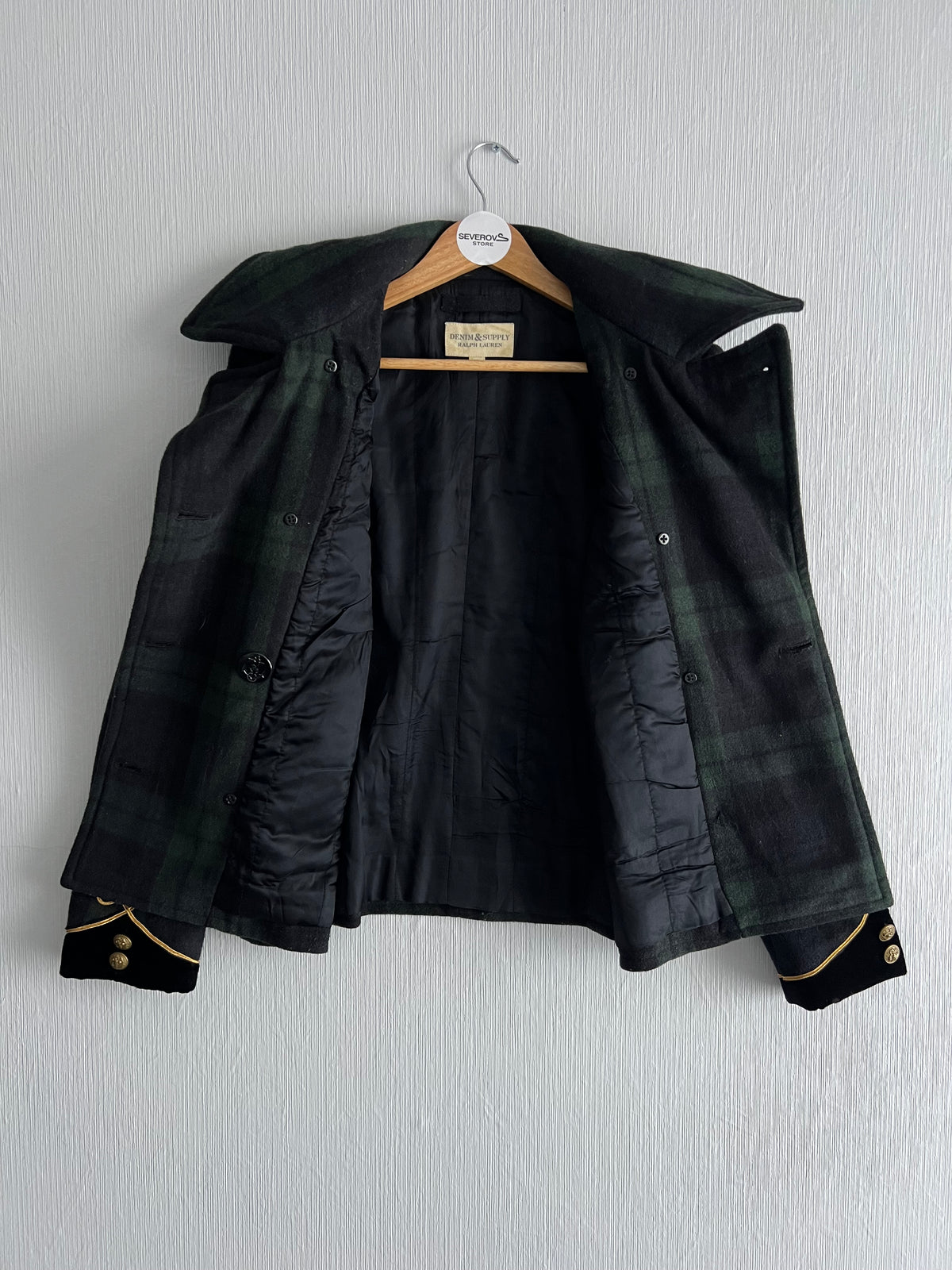 191 Ralph Lauren Denim & Supply Tartan Plaid Wool blend Pea Coat