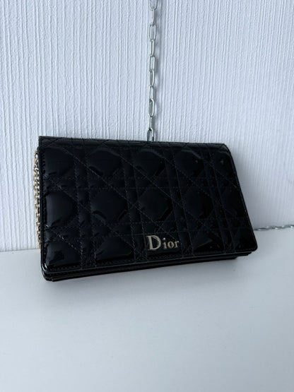 Christian Dior Lady Dior Patent Black Leather Bag