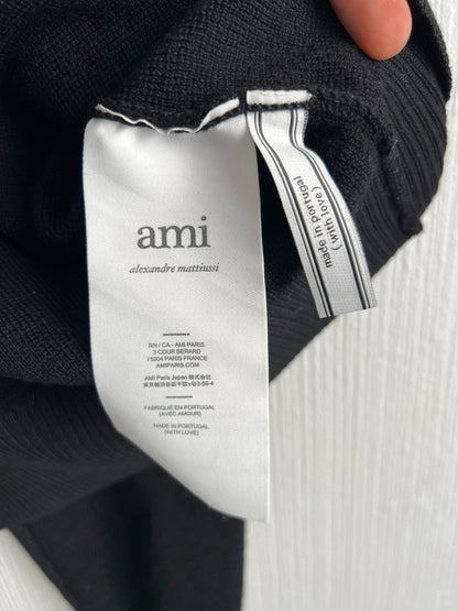 Ami Paris Black Merino Wool Unisex Cardigan