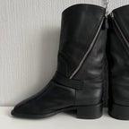 Chanel Biker Black Leather Boots with Silver Buckles