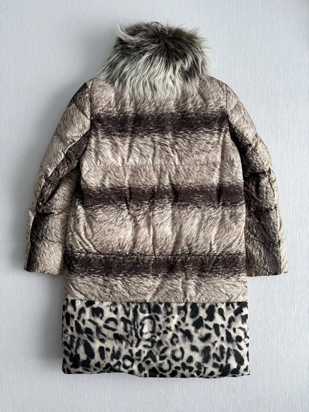 Moncler Gamme Rouge Laiyu Grey Raccoon Fur Printed Down Coat Puffer Jacket