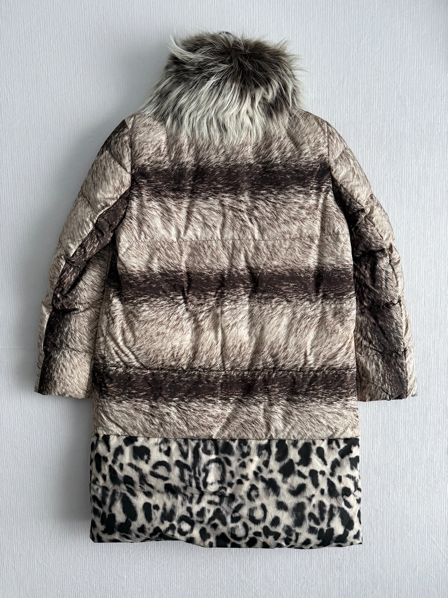 Moncler Gamme Rouge Laiyu Grey Raccoon Fur Printed Down Coat Puffer Jacket