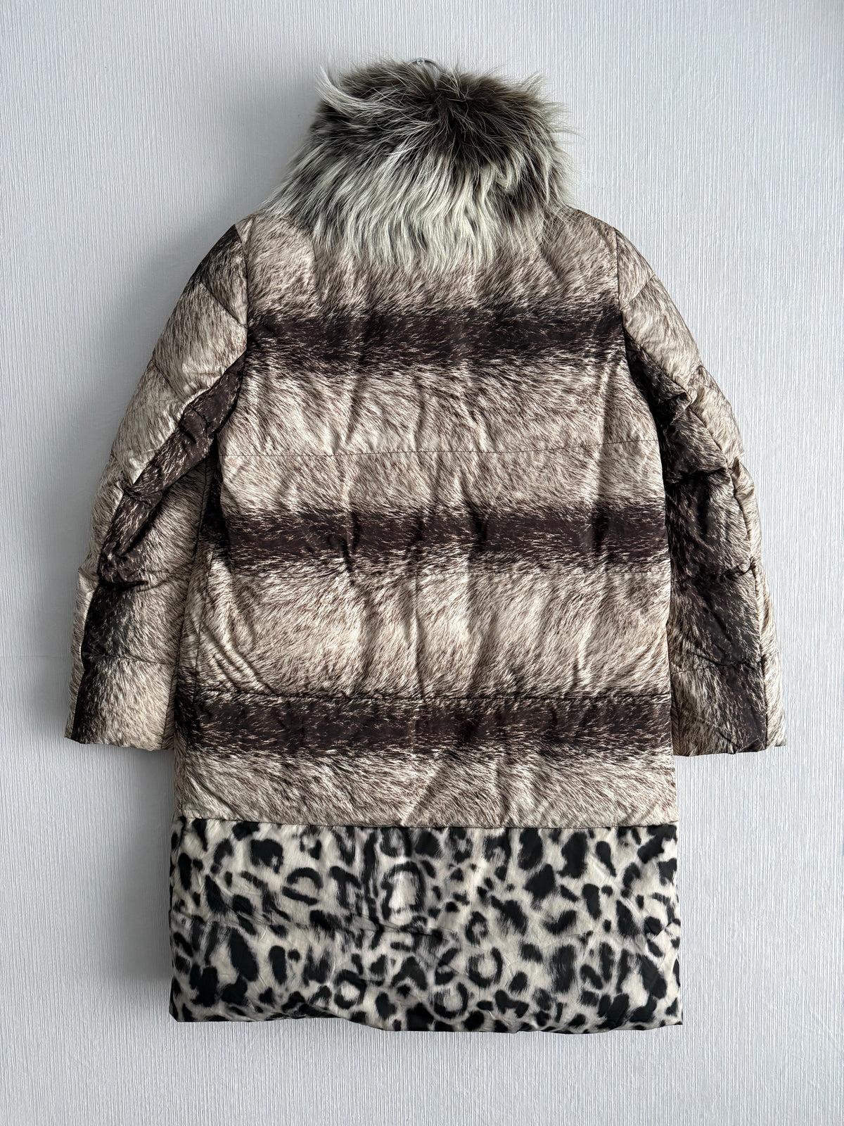 Moncler Gamme Rouge Laiyu Grey Raccoon Fur Printed Down Coat Puffer Jacket