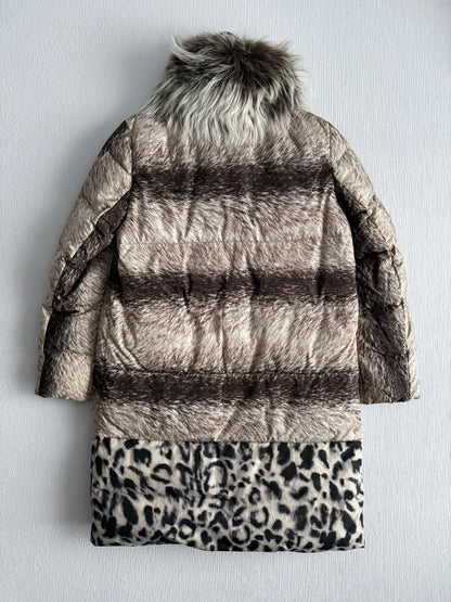 Moncler Gamme Rouge Laiyu Grey Raccoon Fur Printed Down Coat Puffer Jacket