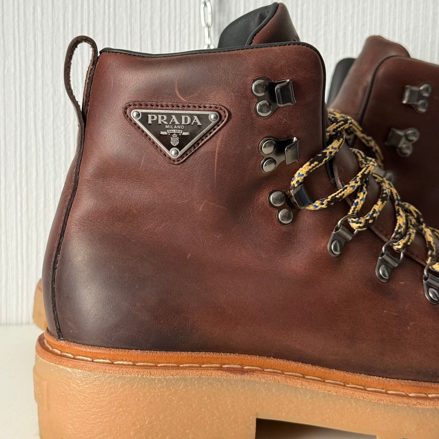 Prada Hike Laced Boots in Brown Leather