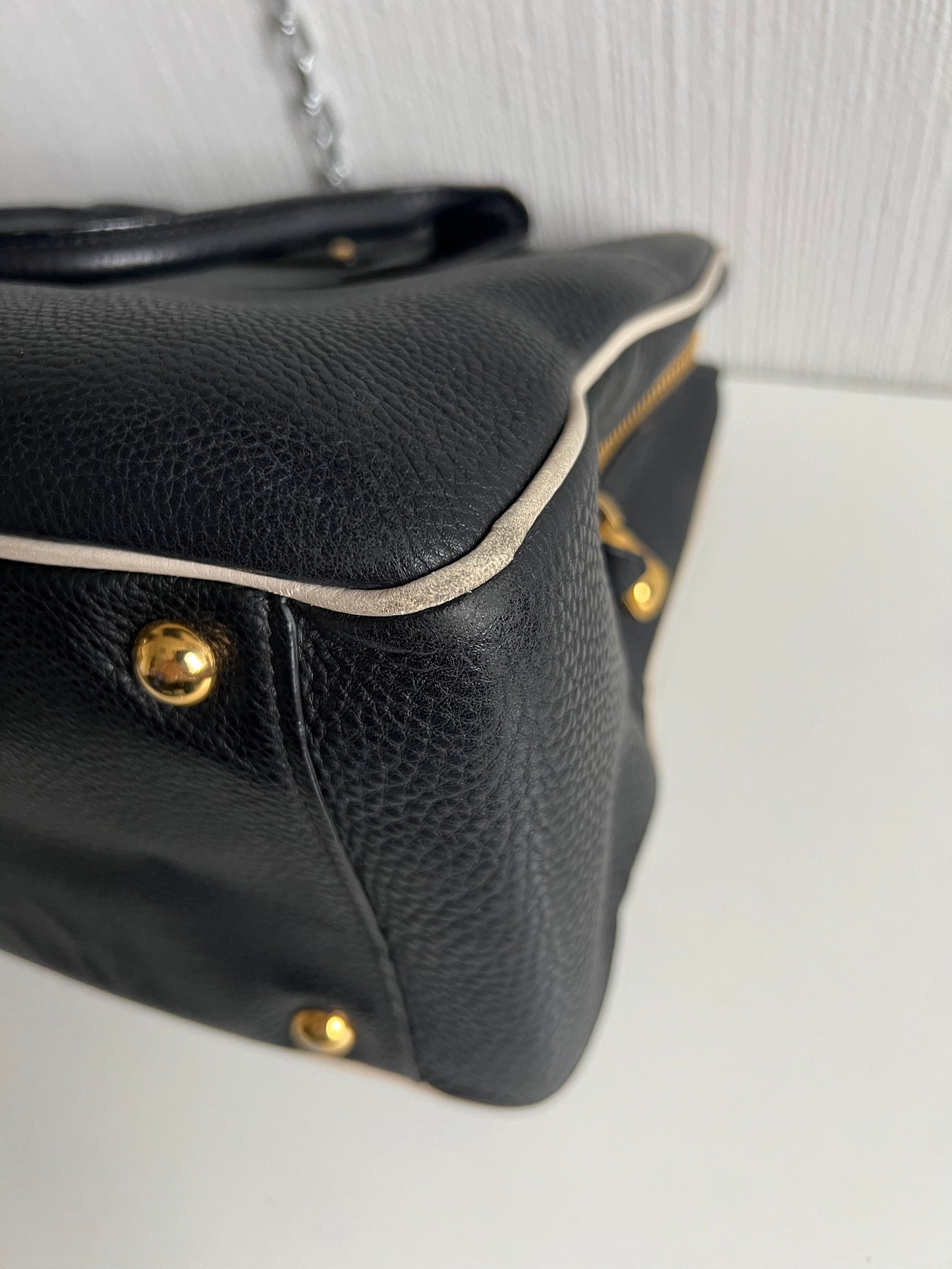 Miu Miu Vitello Caribu Black Leather Satchel HandBag