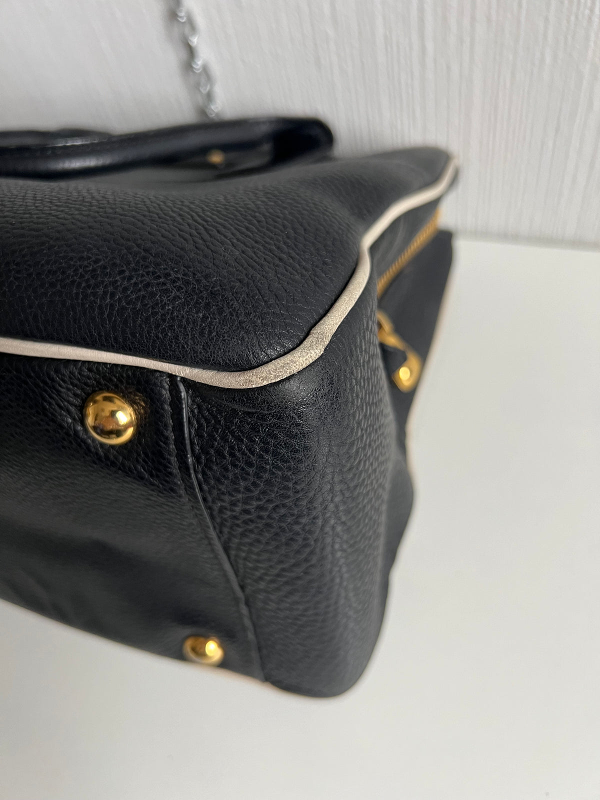Miu Miu Vitello Caribu Black Leather Satchel HandBag
