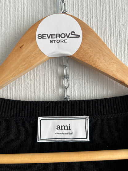 Ami Paris Black Merino Wool Unisex Cardigan