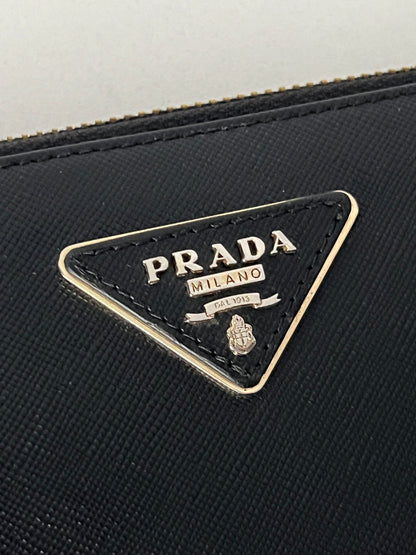 Prada Black Saffiano Leather Zip Around Wallet