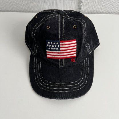 Polo Ralph Lauren Contrast Stitches Flag Black Cap with Leather Strap