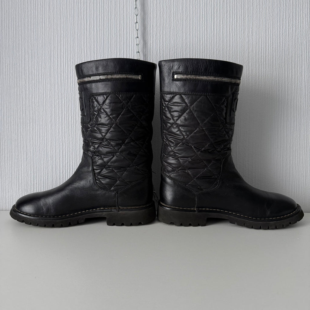 Chanel Black Nylon/Leather Coco Cocoon Boots by Karl Lagerfeld
