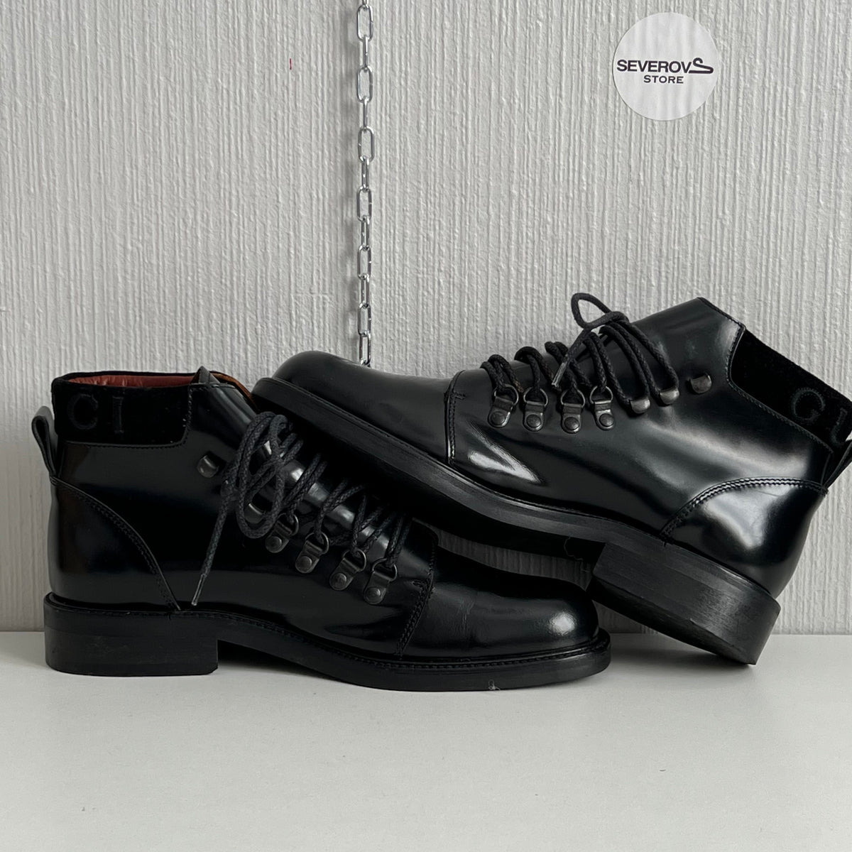 Gucci Black Leather Combat Lace Up Ankle Women's Boots