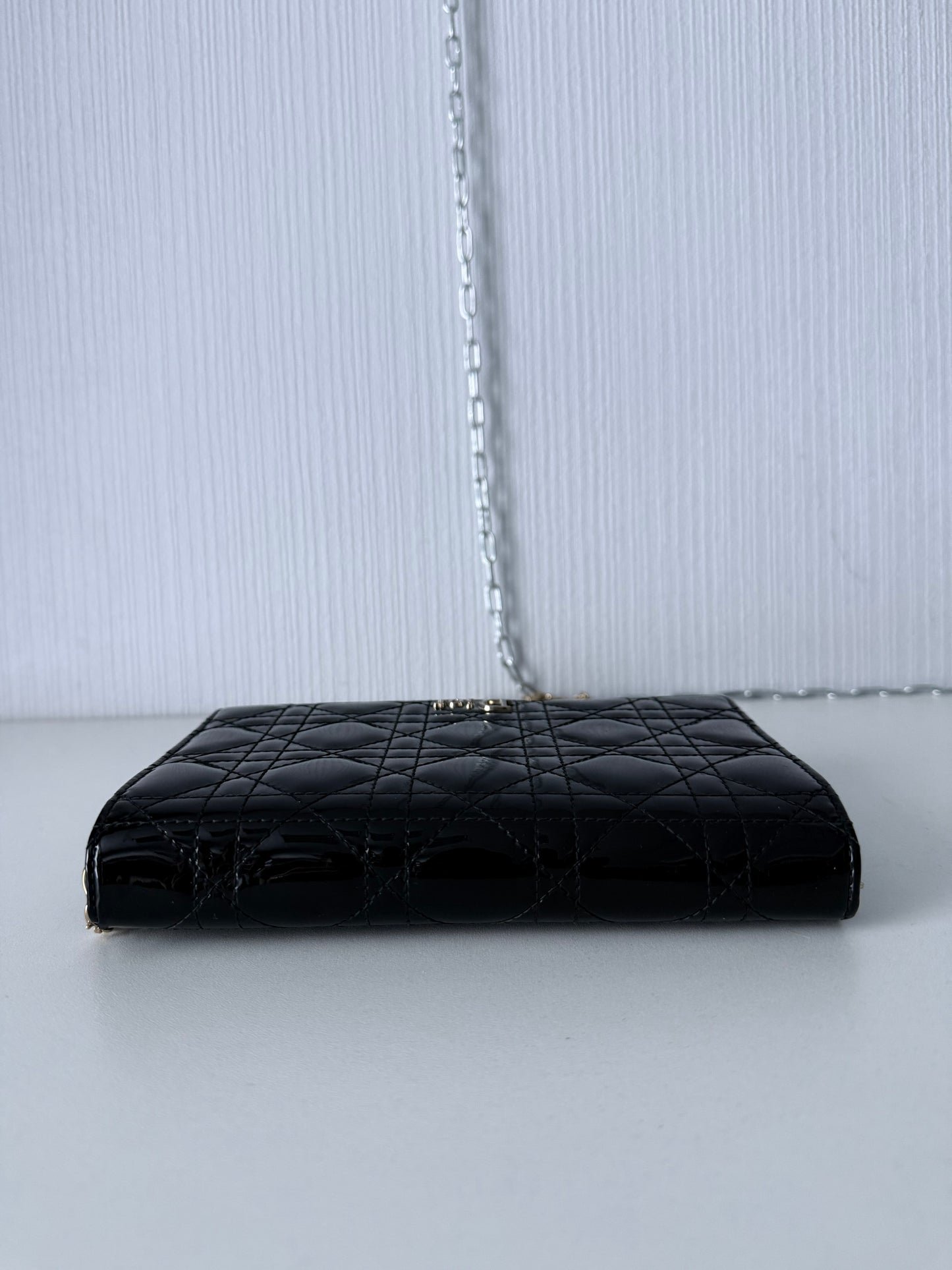 Christian Dior Lady Dior Patent Black Leather Bag