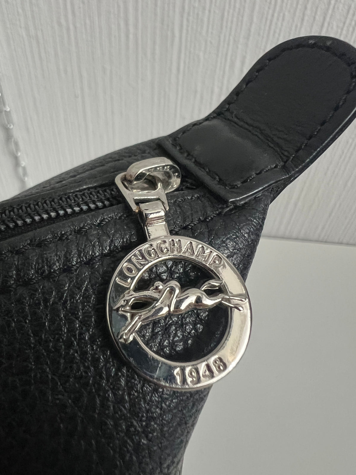 Longchamp Le Pliage Black Leather Tote Bag