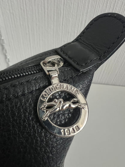 Longchamp Le Pliage Black Leather Tote Bag