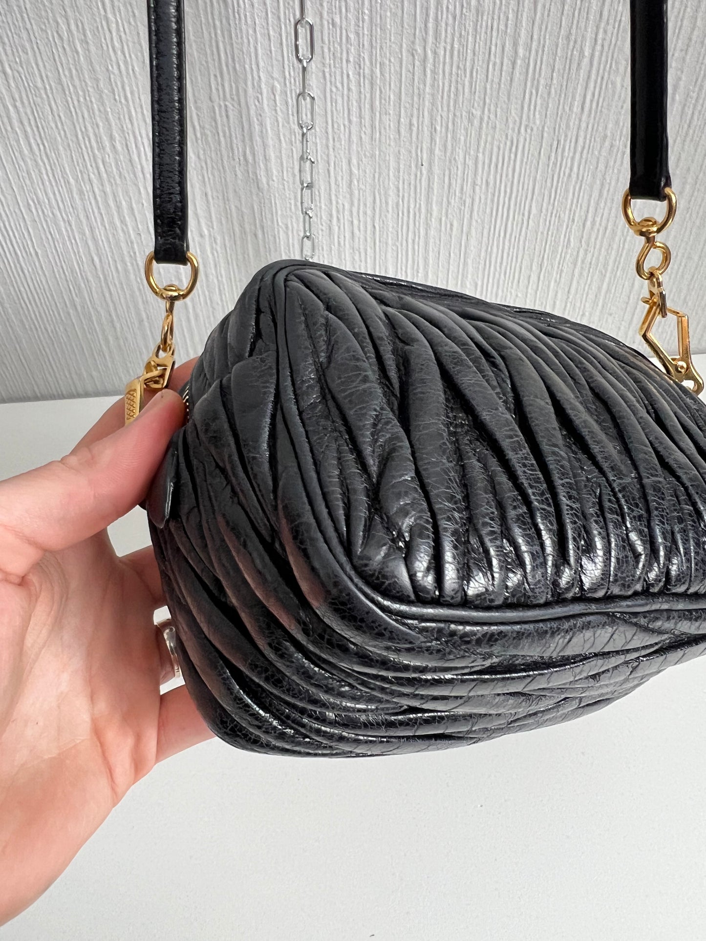 Miu Miu Black Matelasse Leather Crossbody Bag