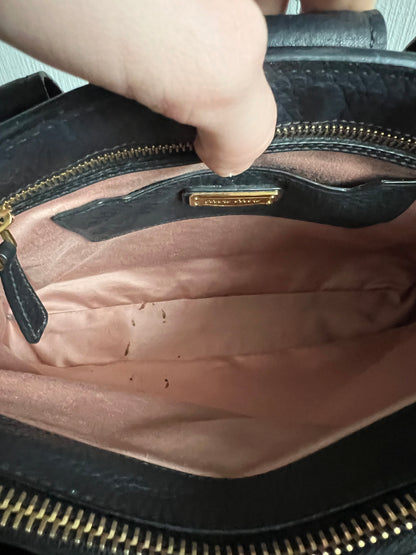 Miu Miu Vitello Caribu Black Leather Satchel HandBag