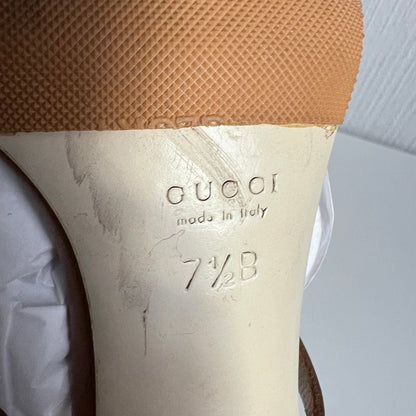 Gucci Beige Leather Interlocking G Kitten Heel Slide Sandals