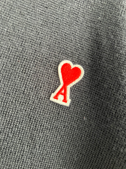 Ami Paris Black Merino Wool Unisex Cardigan