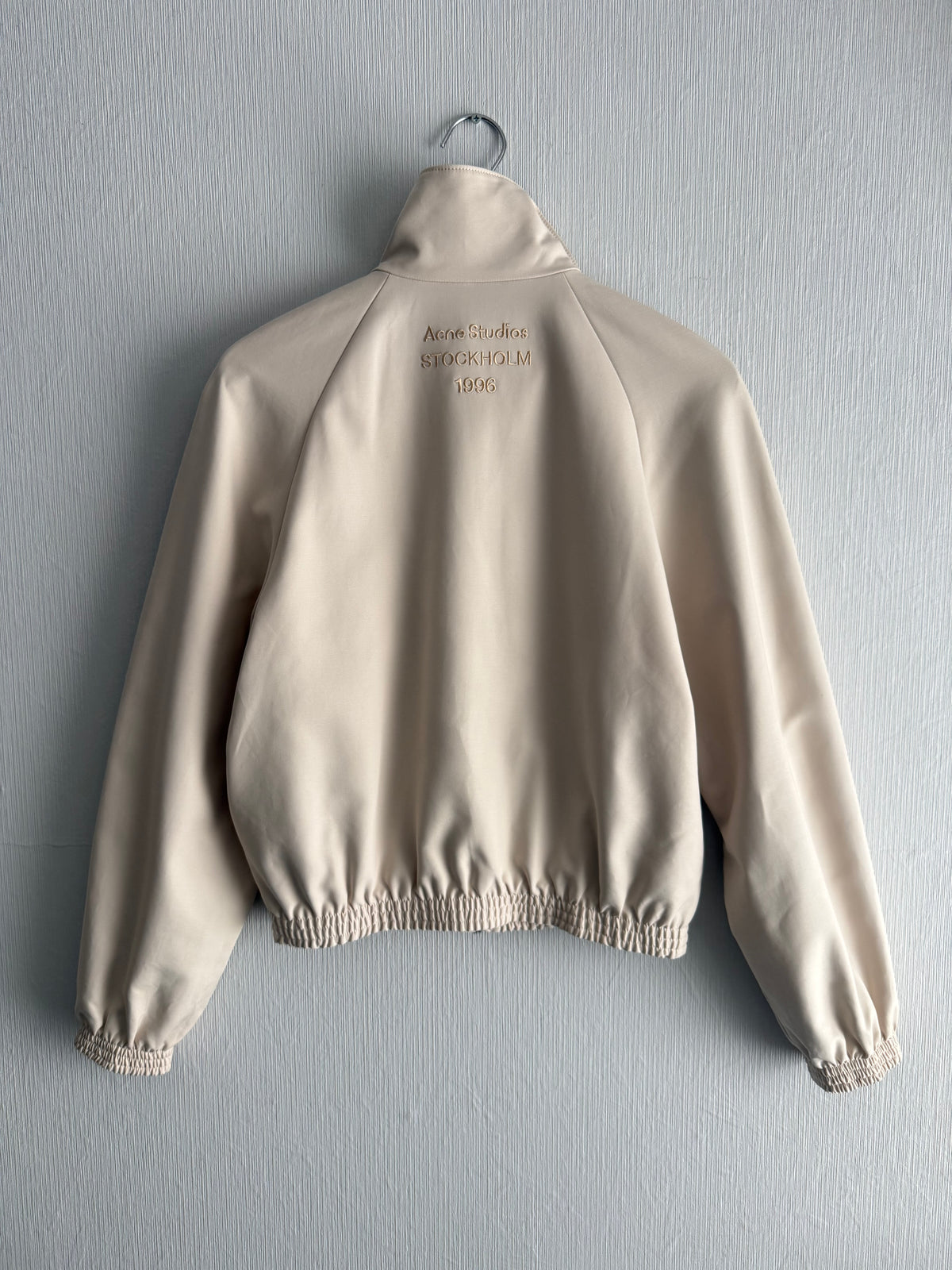 Acne Studios SS26 Satin Logo Jacket in Beige