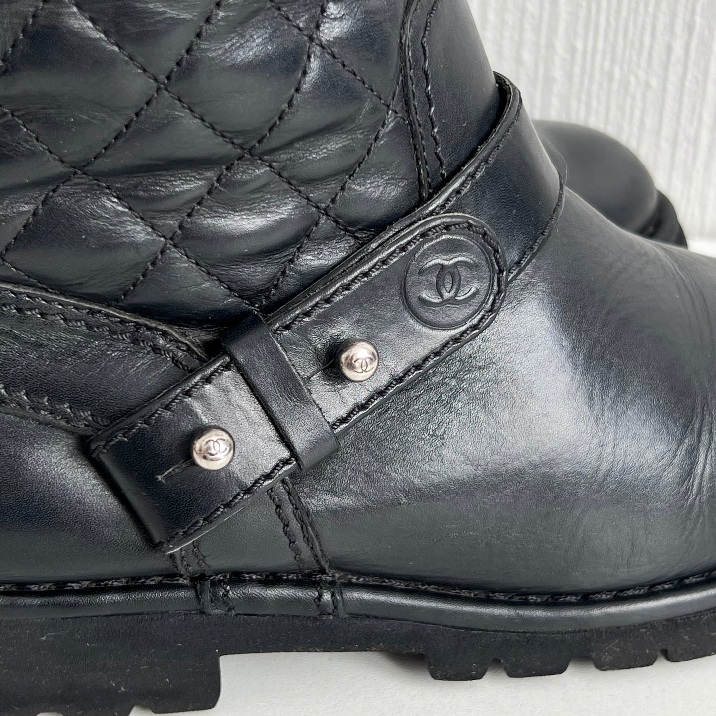 Chanel Quilted Leather & Knit Boots