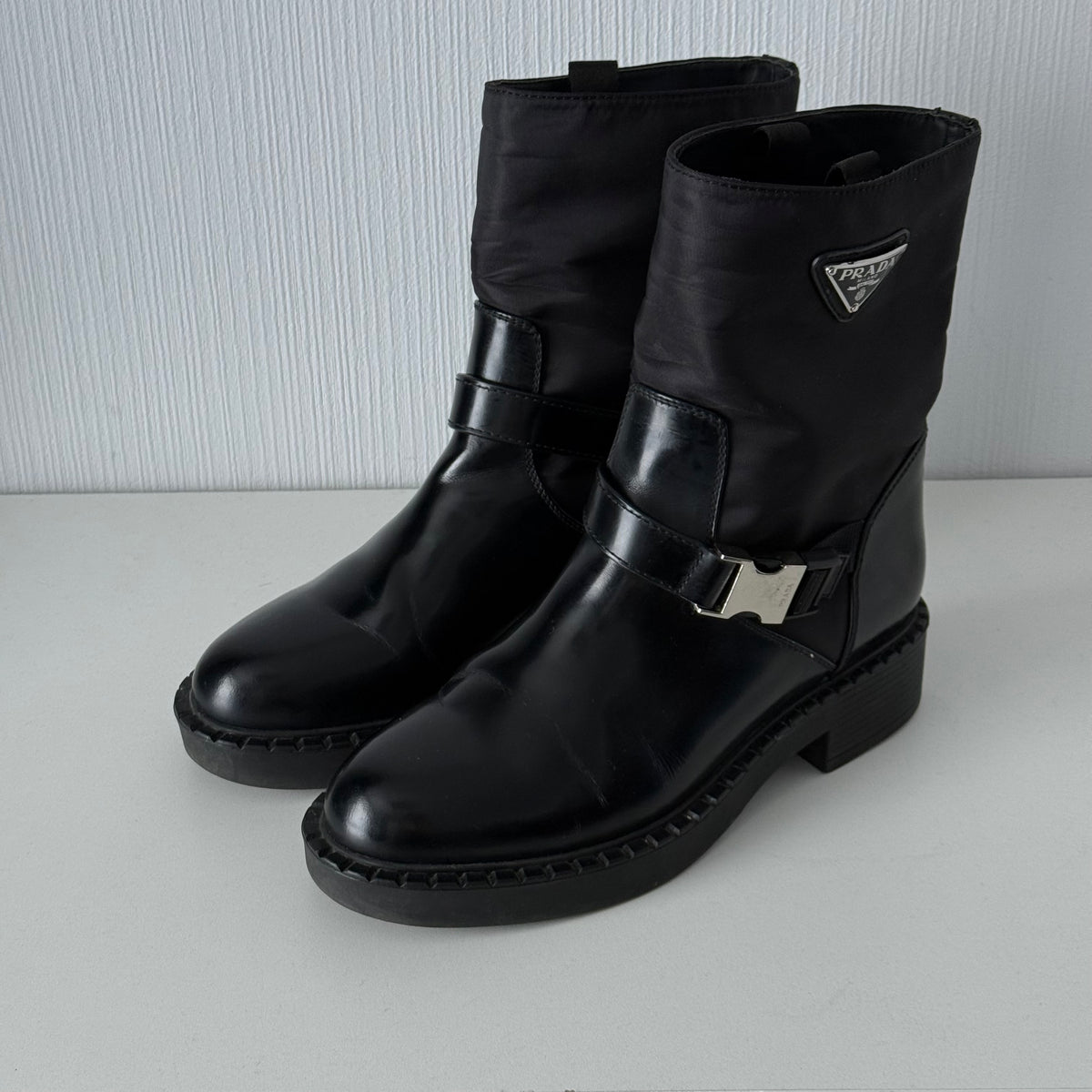 Prada Nylon Logo Biker Moto Boots
