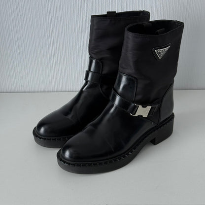 Prada Nylon Logo Biker Moto Boots