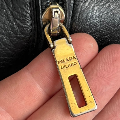 Prada Cervo Logo Knee High Black Leather Riding Boots