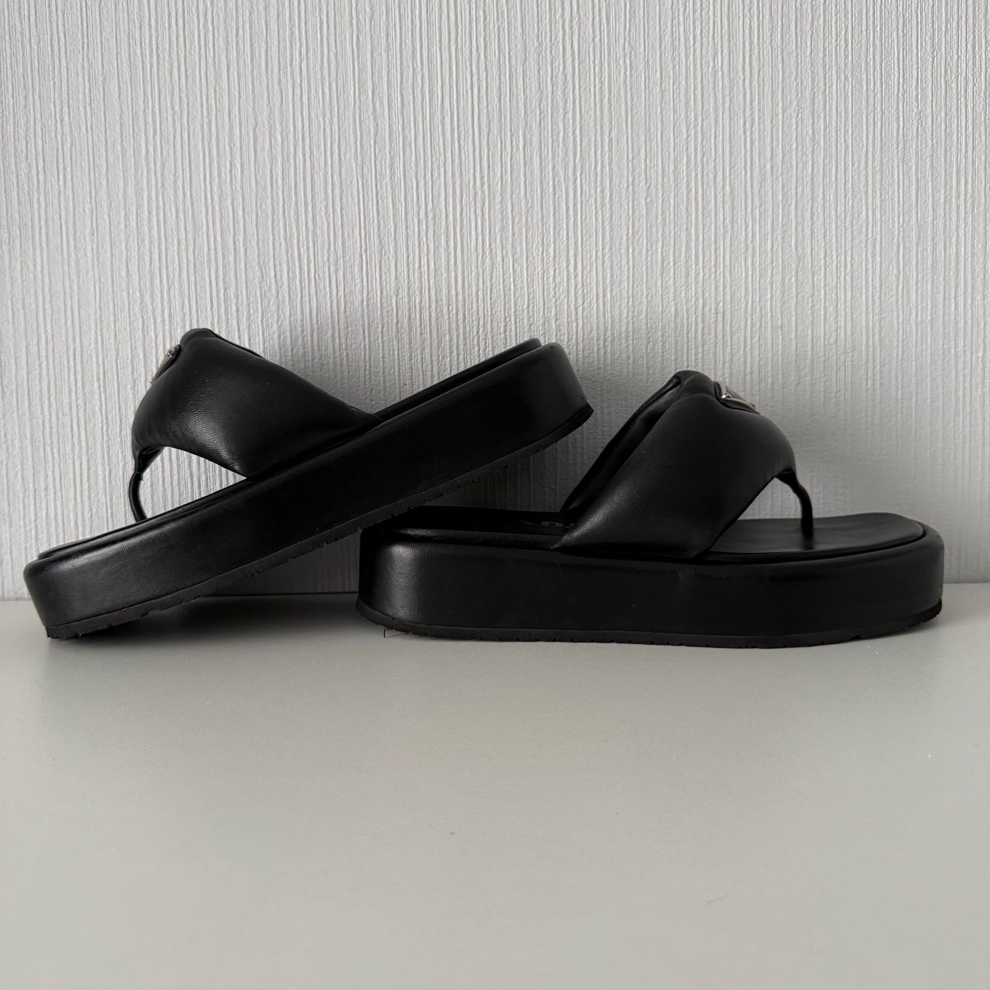 Prada Soft Padded Nappa Leather Thong Wedge Sandals