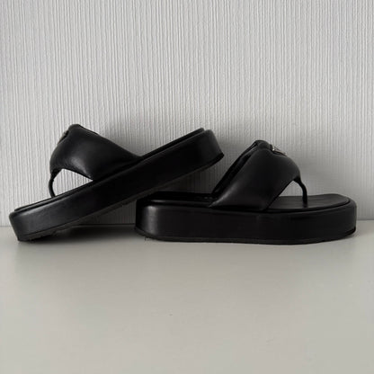 Prada Soft Padded Nappa Leather Thong Wedge Sandals