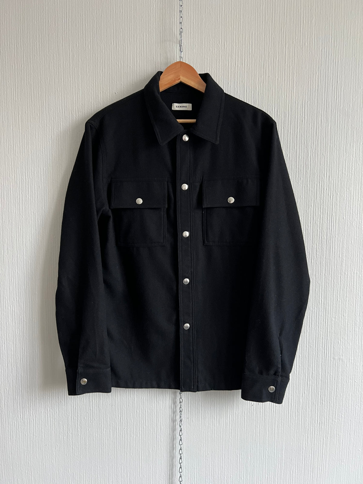 Sandro Black Wool-blend Twill Jacket — product photo