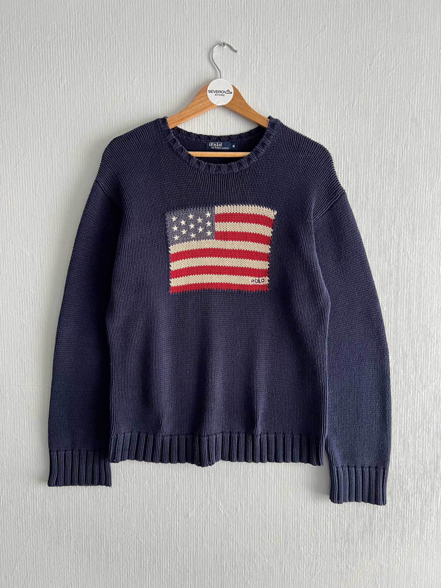 Polo Ralph Lauren American Flag Heavy Knit Navy Cotton Womens Sweater
