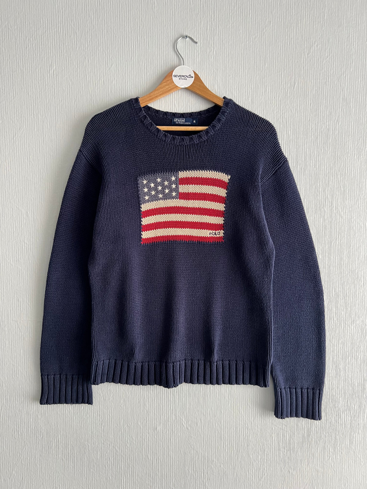 Polo Ralph Lauren American Flag Heavy Knit Navy Cotton Womens Sweater