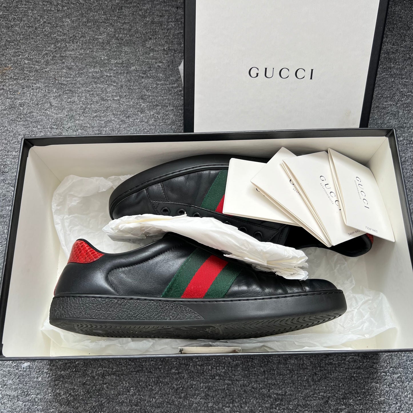 Gucci Ace Leather Black Mens Shoes