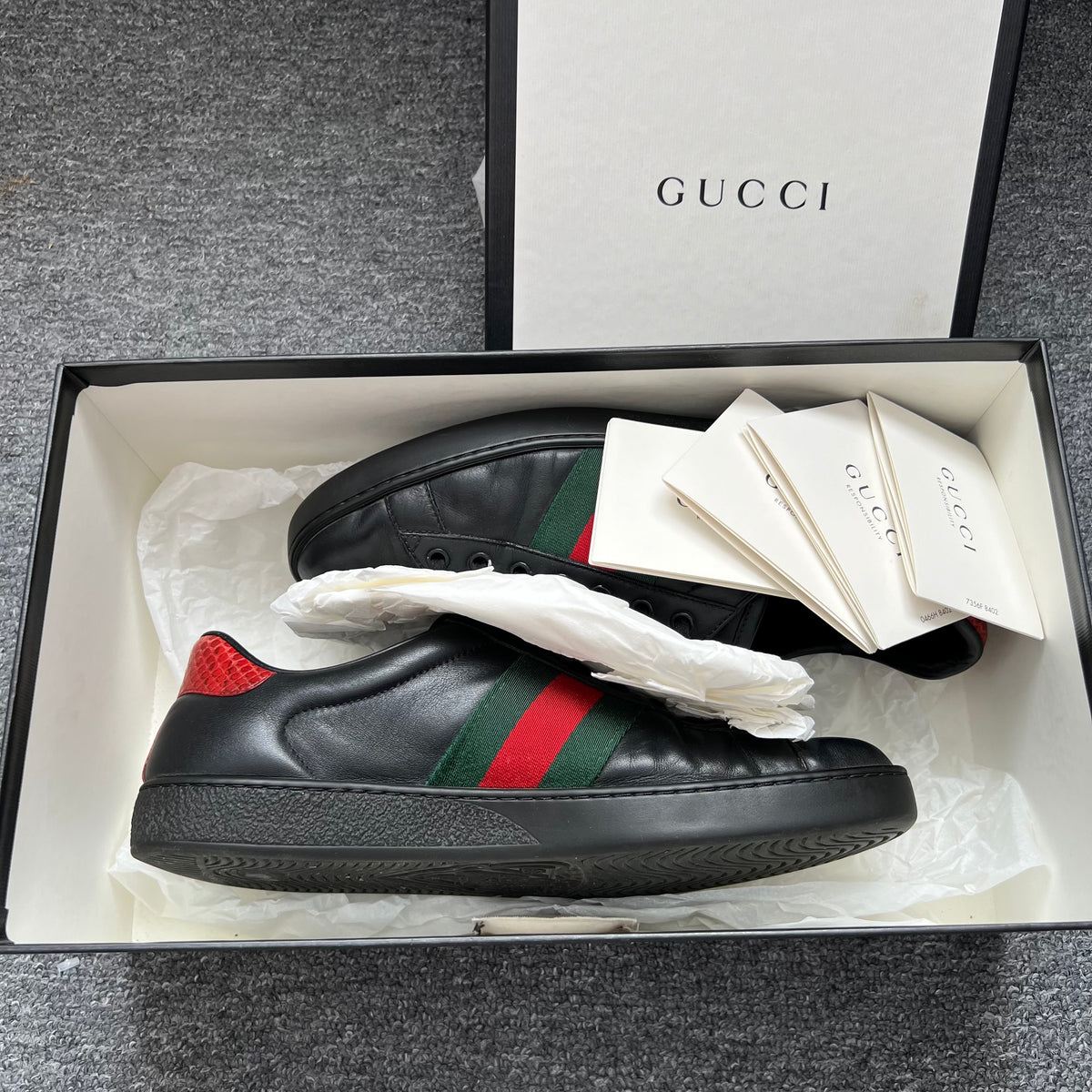 Gucci Ace Leather Black Mens Shoes