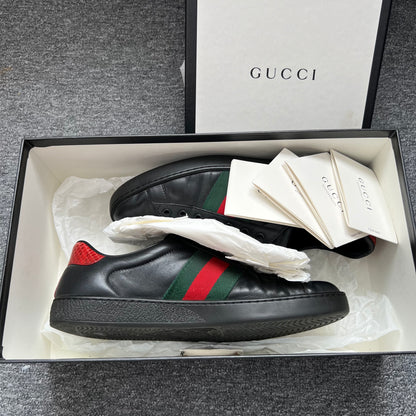 Gucci Ace Leather Black Mens Shoes