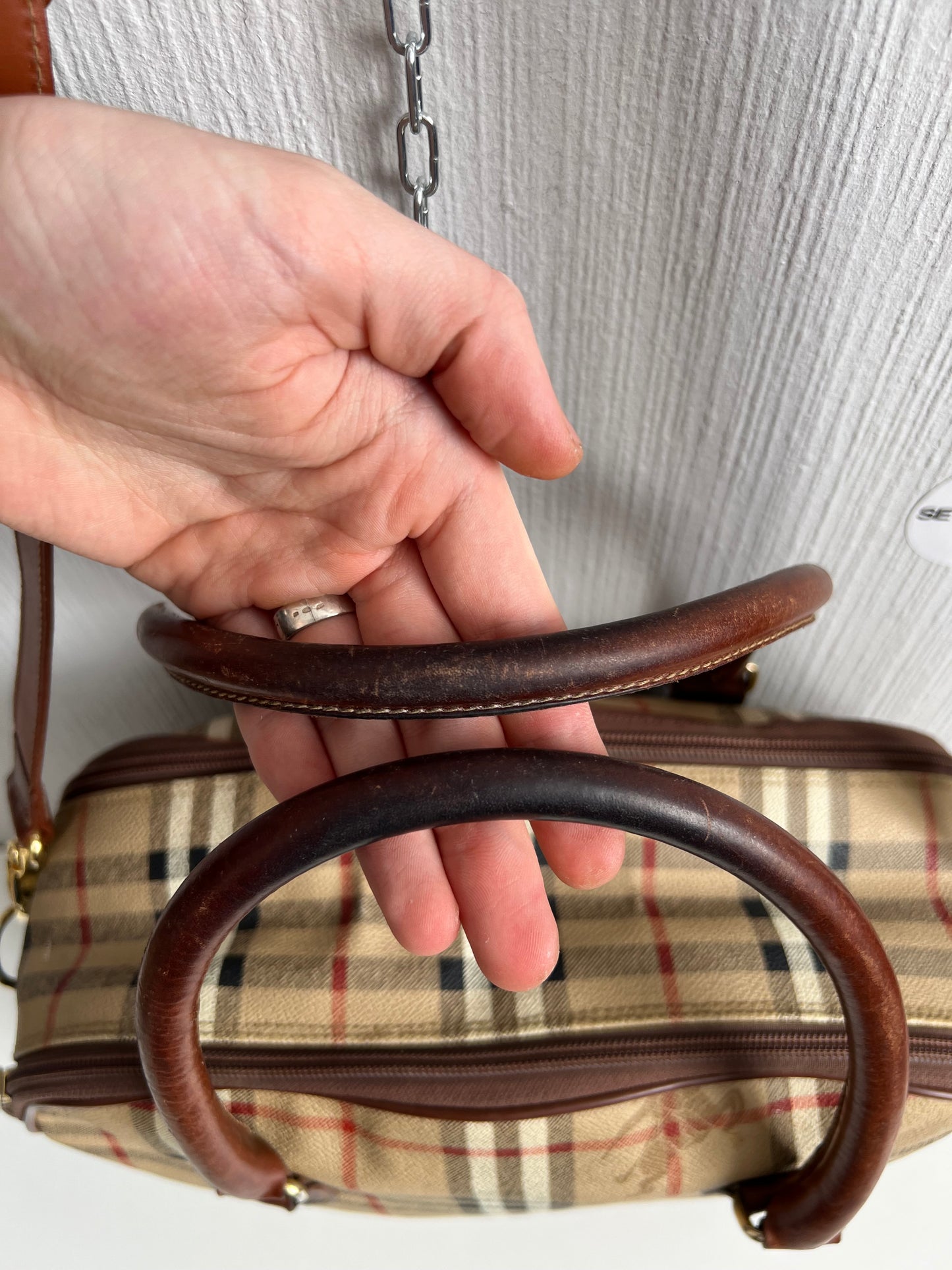 Burberry's Haymarket Check Leather-Trimmed Handle Bag