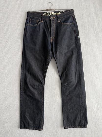 Ed Hardy Dragon Embroidered Blue Denim Jeans