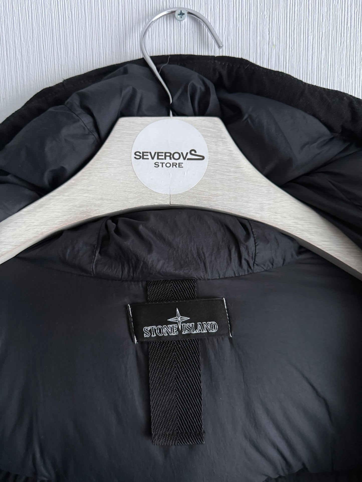 Stone Island Shadow Project FW21 High Density R-Nylon Jersey Real Down Jacket in Black